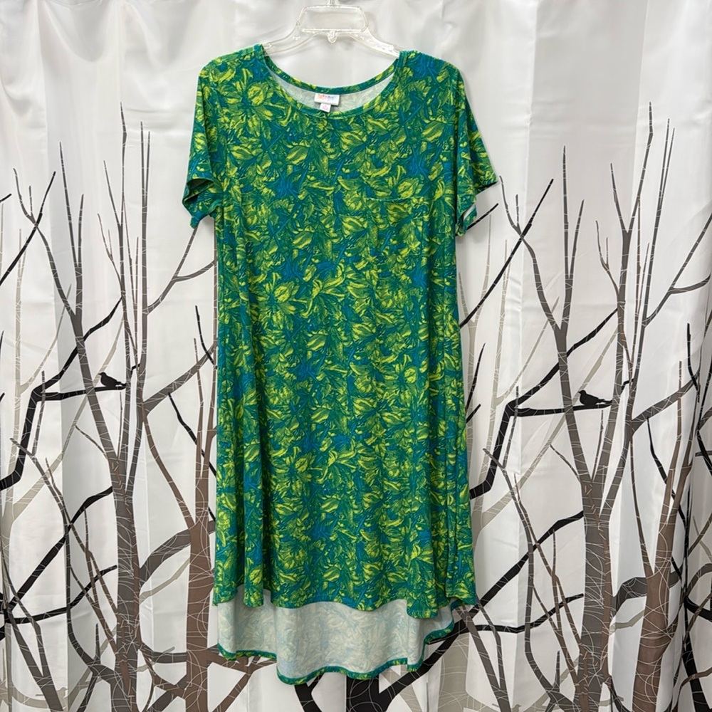 LuLaRoe M Yellow, Blue, Green Carly Hi low dress with front pocket